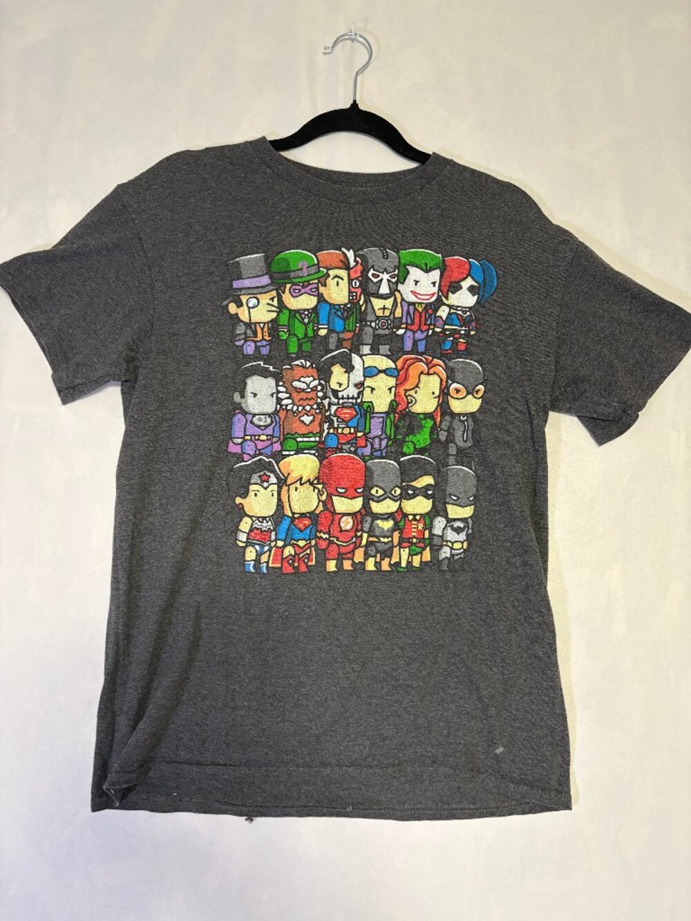 DC Comics Batman Superman Flash Villains Chibi Graphic T-Shirt Grey Medium